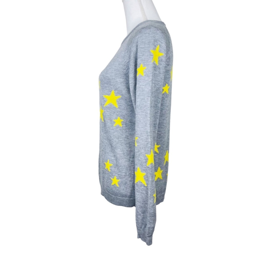 Magaschoni Cashmere Blend Crewneck Gray Yellow Star Sweater Size M - Picture 5 of 11